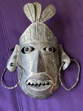 Vintage Folk Art Mexican Tin Mask Hand Crafted
